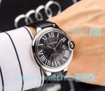 Replica Cartier Ballon Bleu de Black Fece Black Leather Strap Men's Watch